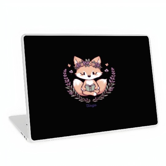 Cute Fox Virgo Reading with Floral Crown Laptop Skins