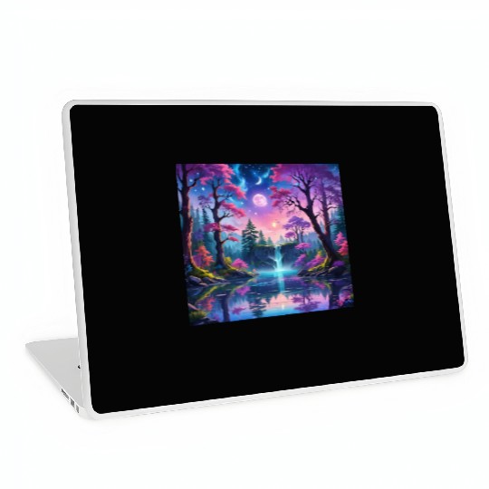 Fantasy Landscape with Waterfall and Moon Laptop Skins