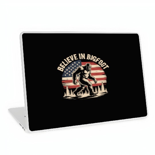 Believe in Bigfoot Patriotic Sasquatch Flag Design Laptop Skins