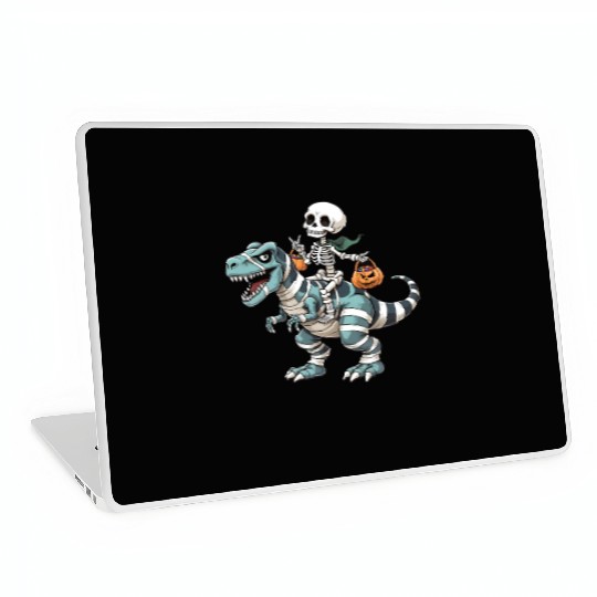 Skeleton Riding Mummy Dinosaur Funny Halloween Laptop Skins