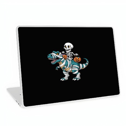 Skeleton Riding Mummy Dinosaur Funny Halloween Laptop Skins