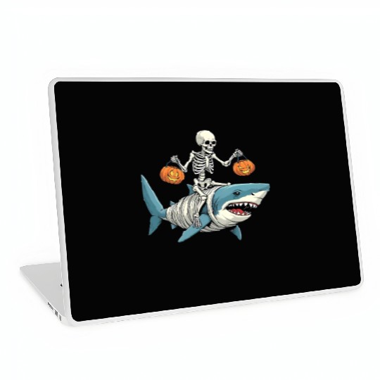 Skeleton Riding Mummy Dinosaur Funny Halloween Laptop Skins