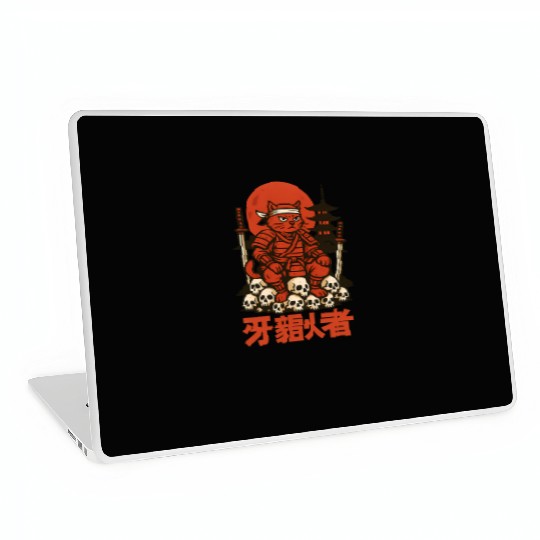 Samurai Cat with Skulls and Pagoda Laptop Skins