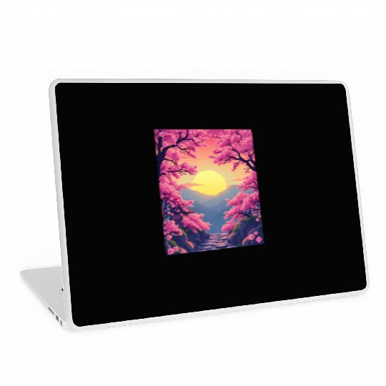 Cherry Blossom Sunset Path Laptop Skins