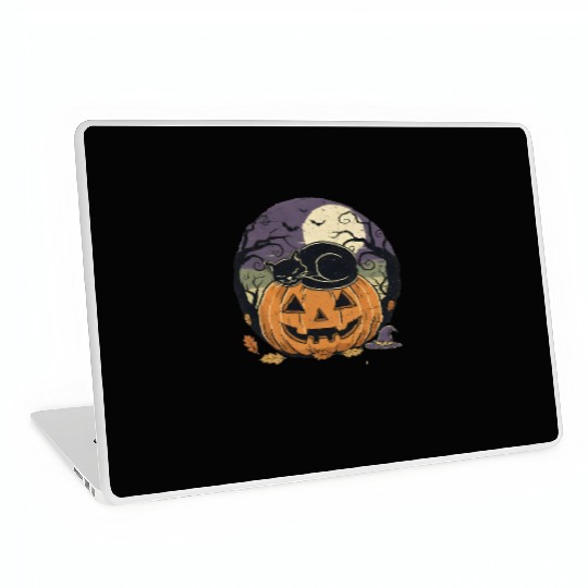 Spooky Cat Nap Pumpkin | Halloween Party Design Laptop Skins