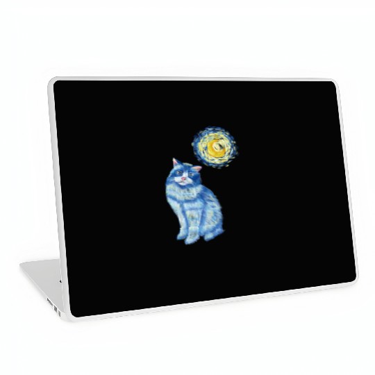 Blue Van Gogh Starry Night Ragdoll Cat Graphic Laptop Skins
