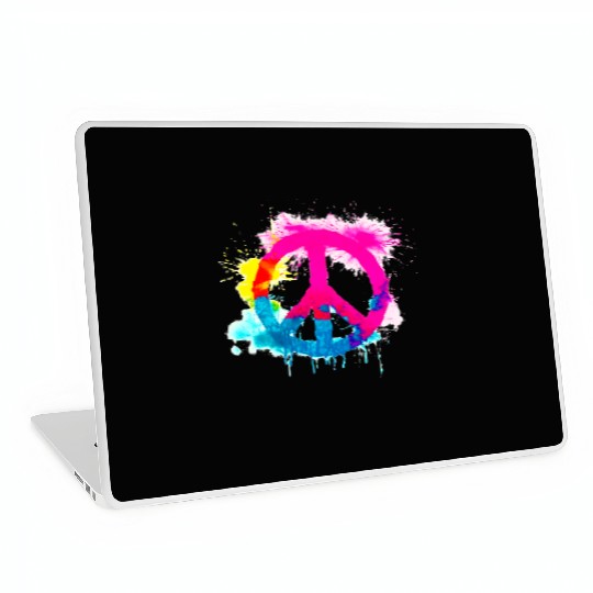 Peace sign neon colors groovy spray paint splatter Laptop Skins