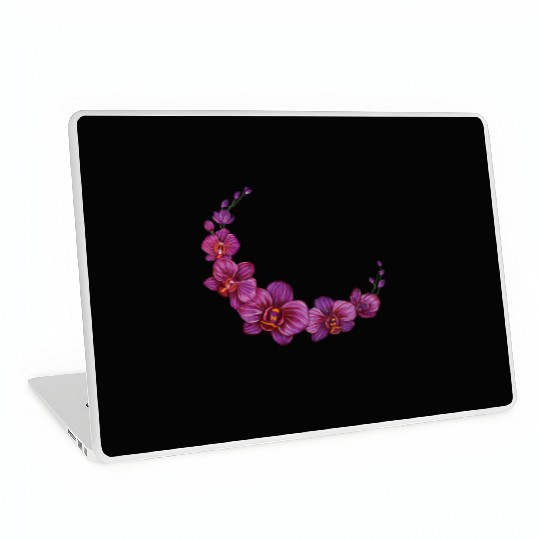 Violet Moon Orchid Flower branch illustration Laptop Skins