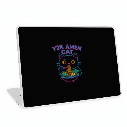 Y2K Ramen Cat – Retro Neon Anime Noodle Lover Desi Laptop Skins