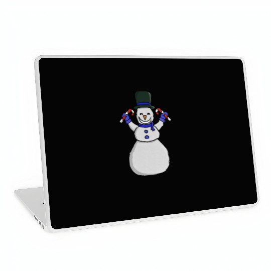 Festive Snowman with Candy Cane and Gloves Laptop Skins