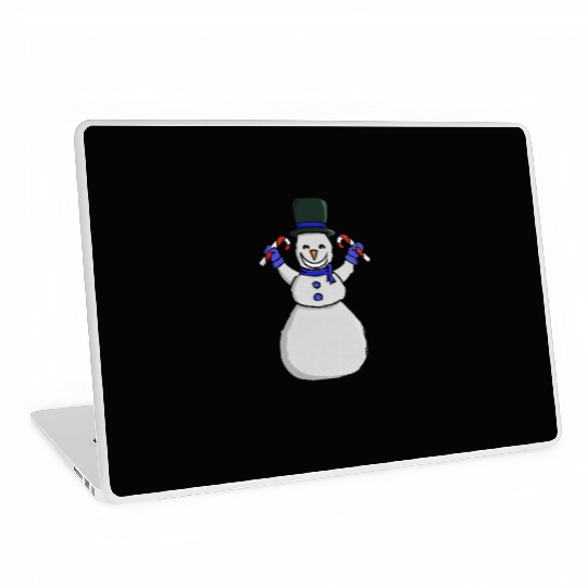 Festive Snowman with Candy Cane and Gloves Laptop Skins