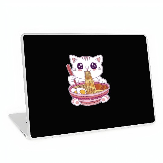Cute Kawaii Cat Eating Ramen  Laptop Skins