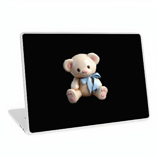 Adorable Teddy Bear with Blue Bow Laptop Skins