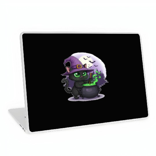 Enchanting Witch Cat Under Full Moon Laptop Skins