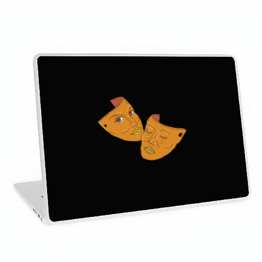 Theater Mask Comedy and Tragedy Mono Line Laptop Skins