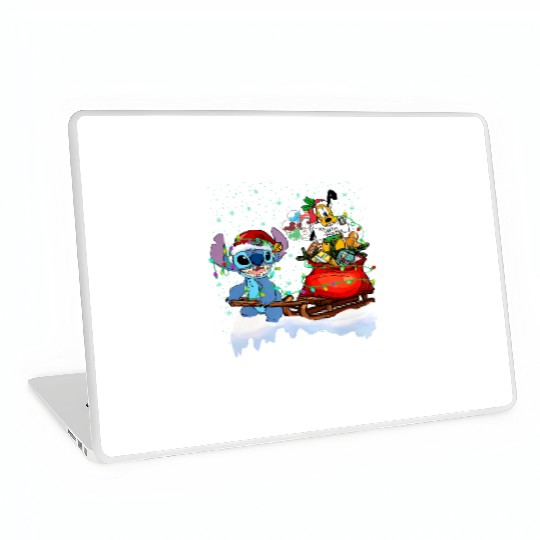 Discover Retro Stitch Pluto Christmas Laptop Skins, Stitch Santa Laptop Skins, Stitch Christmas Laptop Skins, Disney Xmas Holiday Laptop Skins, Christmas Lights