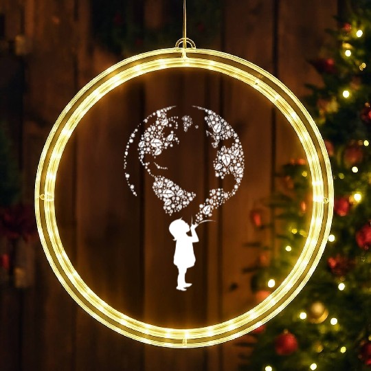 Earth Day Child (white) LED Christmas Window Lights