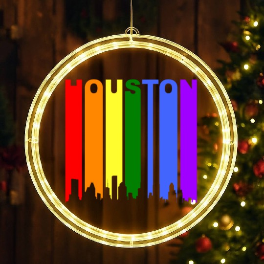 Houston Texas Rainbow Skyline LGBT Gay Pride LED Christmas Window Lights
