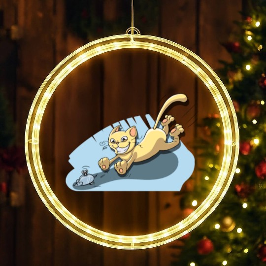 Cat Running After Rat - Tom and Jerry Illustration LED Christmas Window Lights