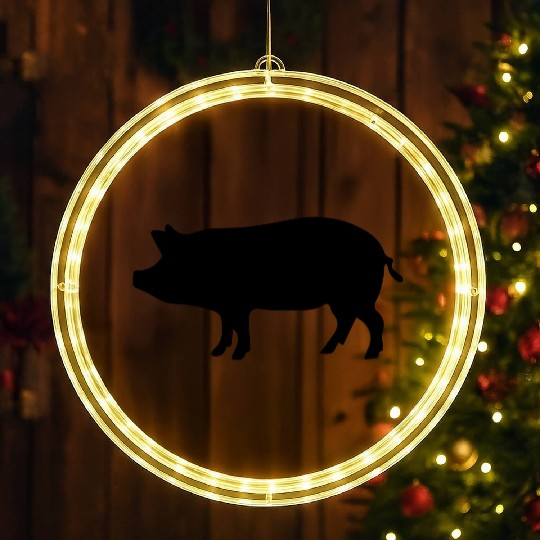 Little Pig Pork Peggy Icon Black 1c LED Christmas Window Lights