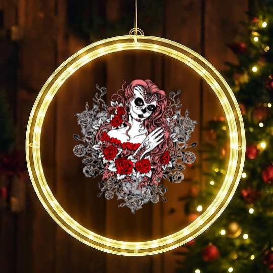 Santa Muerte Holy Woman Skull Mexico Dead Saint LED Christmas Window Lights