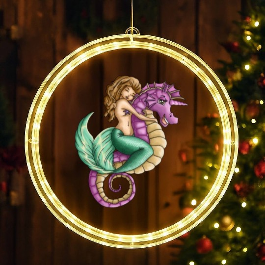 Little mermaid and cute seahorse lovely friendship LED Christmas Window Lights
