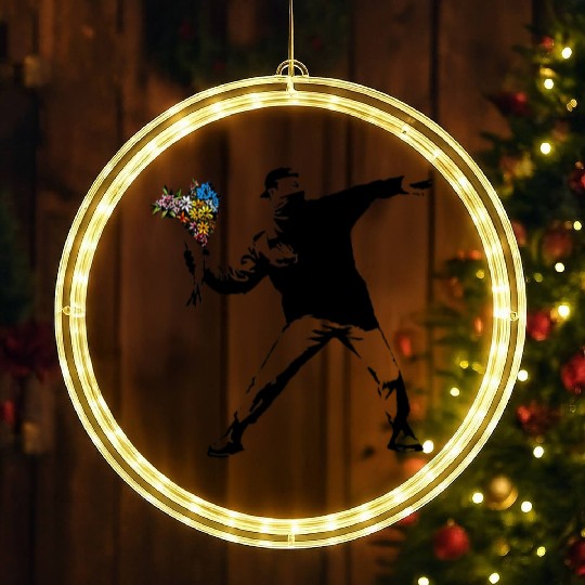 Banksy Rage Flower Thrower LED Christmas Window Lights