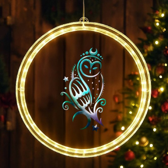 Moon owl with stars, tribal art LED Christmas Window Lights