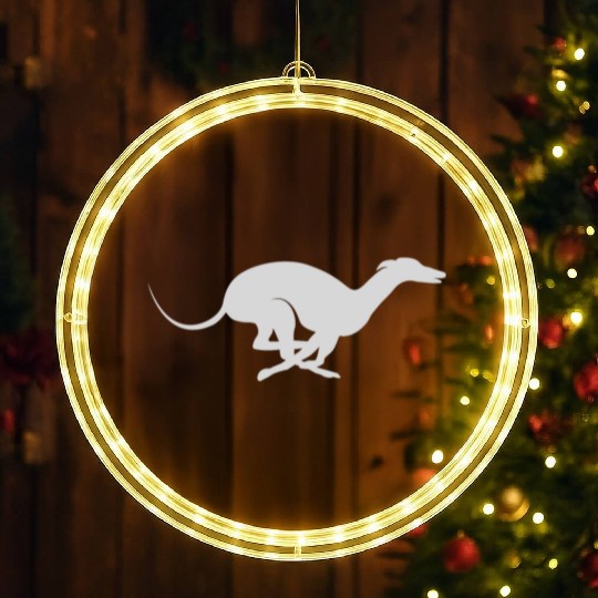 Light Grey Running Greyhound X Racer Track Dog LED Christmas Window Lights
