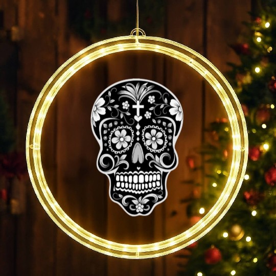 Day Of The Dead Sugar Skull Black LED Christmas Window Lights