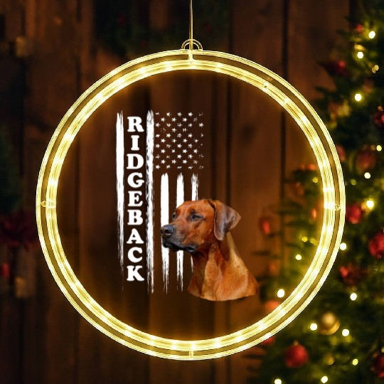 Rhodesian Ridgeback Dog with US Flag LED Christmas Window Lights