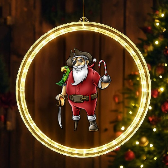 Santa Pirate Funny Christmas Candy Cane Hook Hand LED Christmas Window Lights