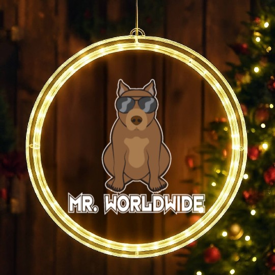 Mr. Worldwide Funny Pitbull Dog Lover Gift LED Christmas Window Lights