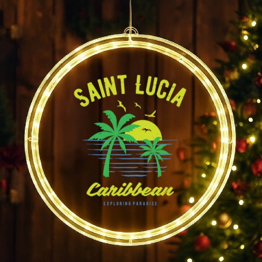 Saint Lucia Caribbean Paradise Gift and Souvenir LED Christmas Window Lights
