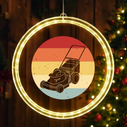 Lawn Mowing Lawn Mower Vintage Retro LED Christmas Window Lights