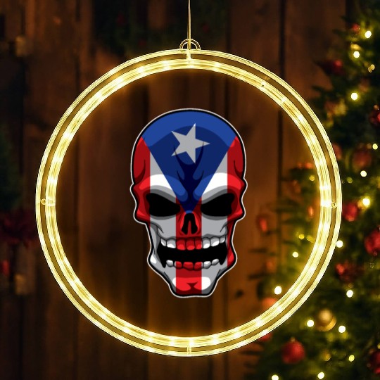 Puerto Rican Skull - Puerto Rico Pride Flag LED Christmas Window Lights