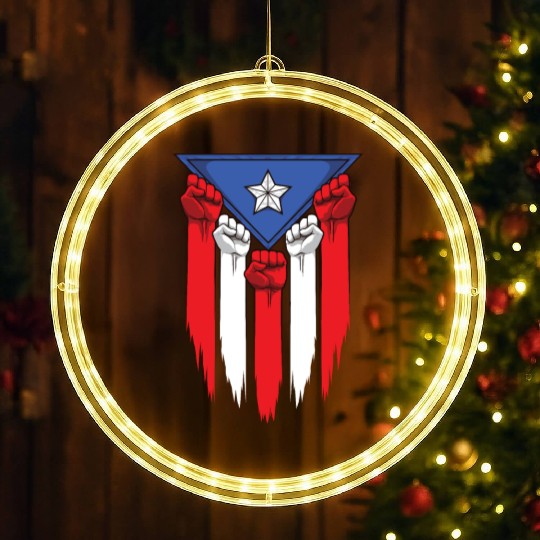 Puerto Rico Flag - Boricua Raised Fists LED Christmas Window Lights