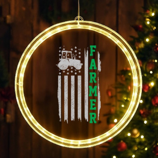 Farmer Tractor American Flag Patriotic Farming LED Christmas Window Lights