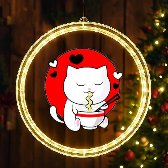Kawaii Ramen Anime Cat Japanese Manga LED Christmas Window Lights