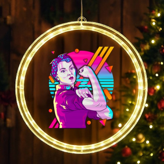 Rosie The Riveter Vaporwave LED Christmas Window Lights