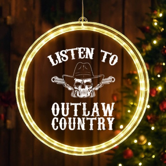 Southern Rebel Cowboy Listen To Outlaw Music Fan LED Christmas Window Lights