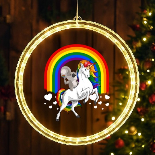 LGBT Koala Bear Riding Unicorn Gay Pride Rainbow LED Christmas Window Lights