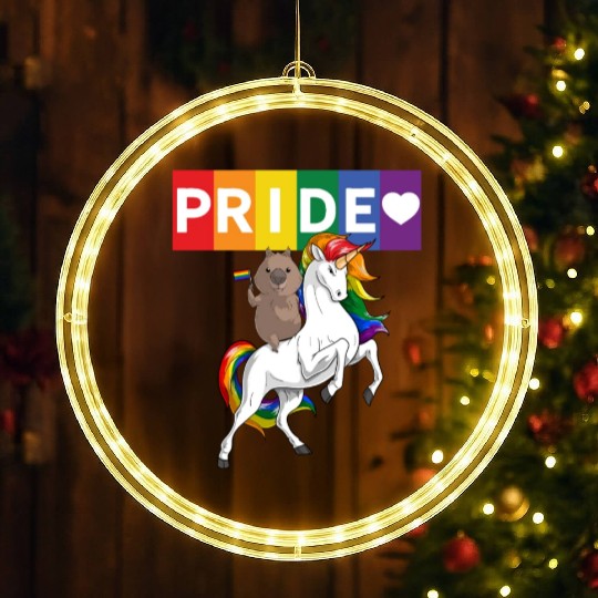 LGBT Gay Pride Wombat Riding Rainbow Unicorn LED Christmas Window Lights