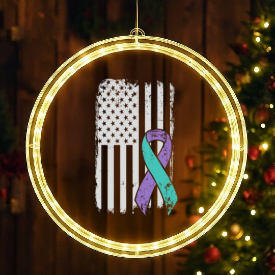 Suicide Prevention Awareness Ribbon - USA American LED Christmas Window Lights