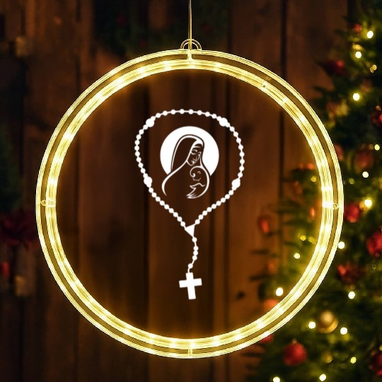 Mary Rosary Jesus Christ Religion Faith Church LED Christmas Window Lights