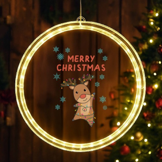 Merry Christmas Rudolph Red Nose Reindeer Snow LED Christmas Window Lights