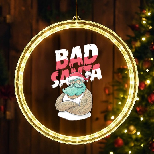 Bad Santa Claus Christmas Tattoo LED Christmas Window Lights