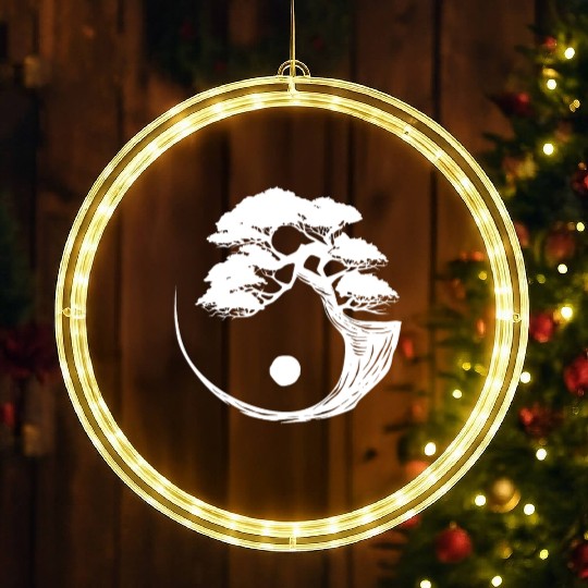 Bonsai Tree Black White Yin Yang Zen Buddhist LED Christmas Window Lights