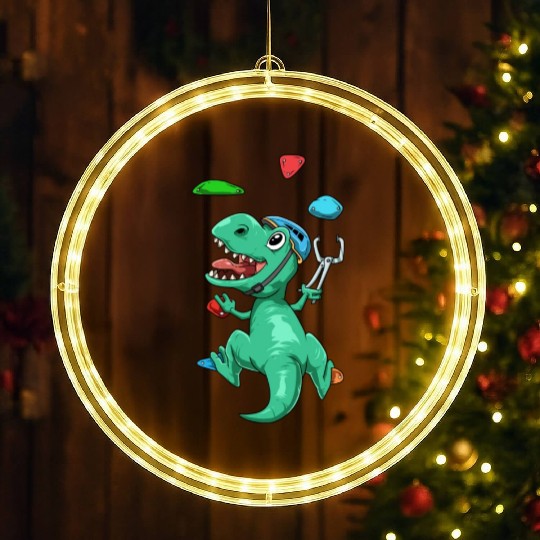 Funny T-Rex Bouldering and Rock Climbing Gift LED Christmas Window Lights