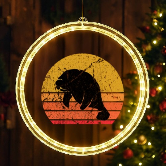 Retro Sun Dugong Manatee Sea Cow Gift LED Christmas Window Lights